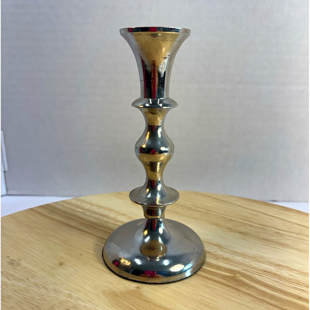 Silver Metal Modern Taper Candlestick Holder Polished Round 6in Freestanding